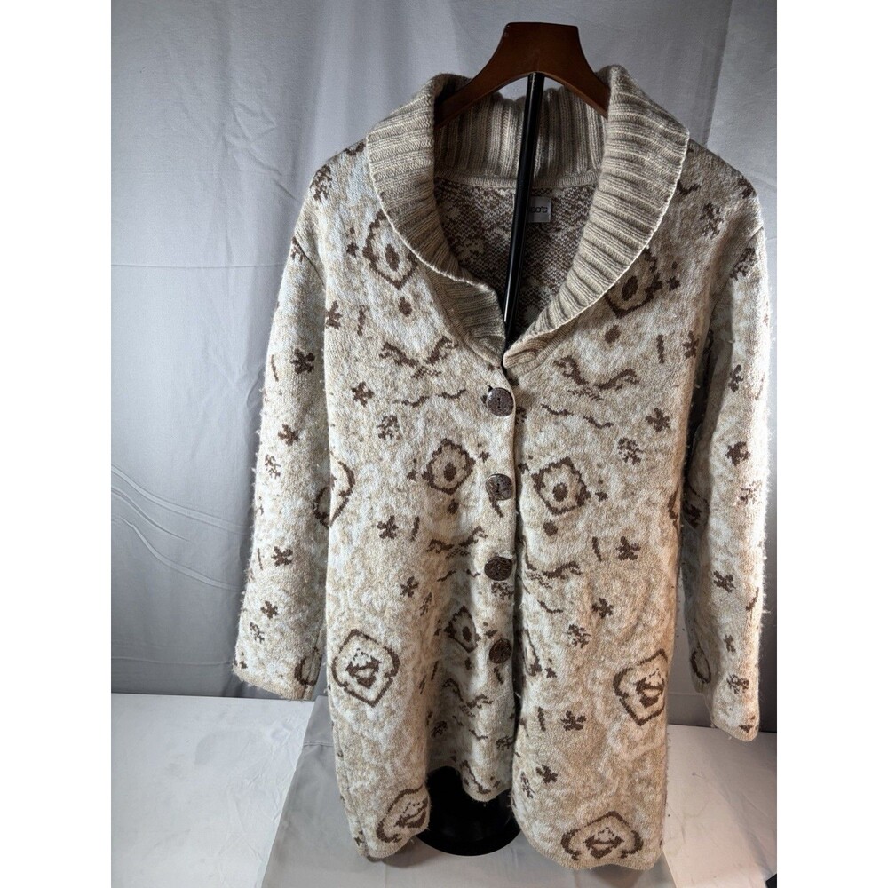 Chico's Women's Size 1 Sweater Cardigan Aztec Buttons Multicolor Fall Brown Wool